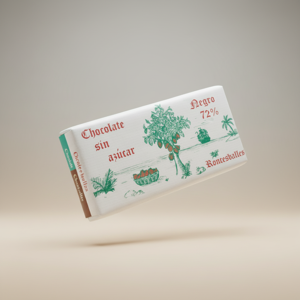 Tableta Chocolate Roncesvalles 72% sin Azúcar 125 gr